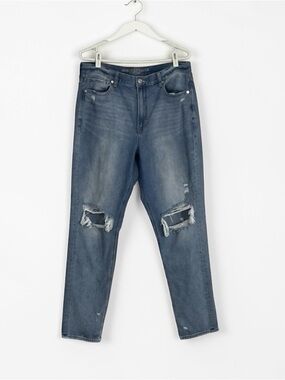 American Eagle Mom‎ Jeans Hi Rise Straight Destroyed Faded Size 14 X-long Tall